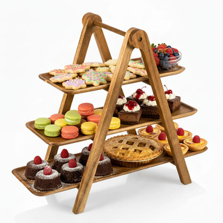 Thumbnail 10: Toscana Toscana 100% Natural Acacia 3 Tiered Serving Ladder Tray 