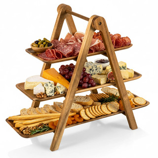 Thumbnail 13: Toscana Toscana 100% Natural Acacia 3 Tiered Serving Ladder Tray 