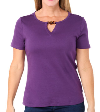 Thumbnail 1: Coral Bay Coral Bay Womens Short Sleeve Chain Link Neck Top 