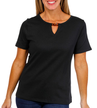 Thumbnail 1: Coral Bay Coral Bay Womens Short Sleeve Chain Link Neck Top 