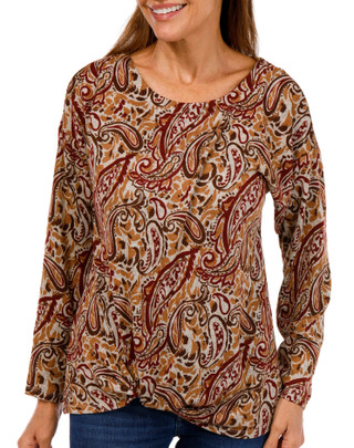 Thumbnail 1: AGB AGB Womens Long Sleeve Paisley Twist Hem Top 