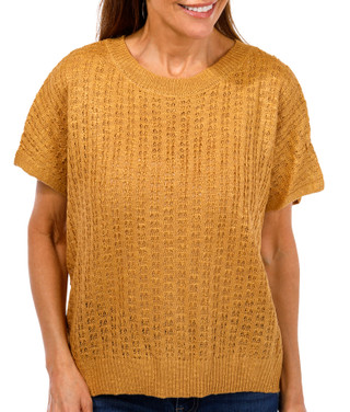 Thumbnail 1: AGB AGB Womens Embroidered Short Sleeve Open Knit Top 