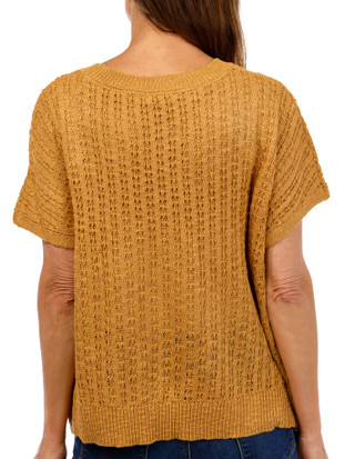 Thumbnail 3: AGB AGB Womens Embroidered Short Sleeve Open Knit Top 