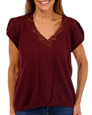 Thumbnail 1: Democracy Democracy Womens Short Ruffle Sleeve Embroidered Sweater Top 