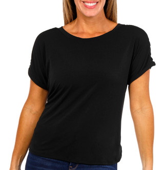 Thumbnail 1: Blue Sol Blue Sol Womens Short Sleeve Crepe Ruched Shoulder Top 