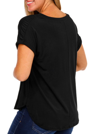 Thumbnail 2: Blue Sol Blue Sol Womens Short Sleeve Crepe Ruched Shoulder Top 