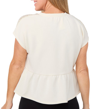Thumbnail 2: Cupio Cupio Womens Short Sleeve Pearl Trim Peplum Top 
