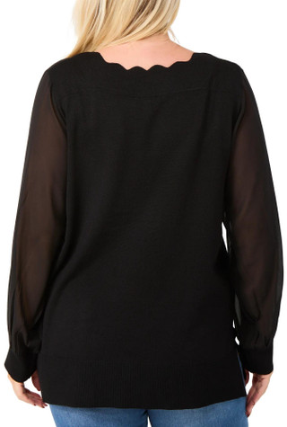 Thumbnail 2: Cable & Gauge Cable & Gauge Plus Long Sleeve Scalloped Neck Sweater 