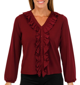Thumbnail 1: Adrianna Papell Adrianna Papell Womens Long Sleeve Ruffle Placket Top 