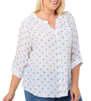 Thumbnail 1: Zac & Rachel Zac & Rachel Plus 3/4 Sleeve Printed Star Button Down Top 