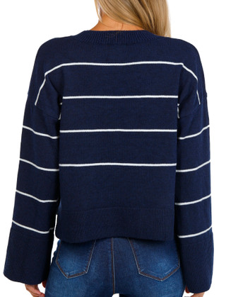 Thumbnail 2: Pink Rose Pink Rose Juniors Stripe Hilo Crew Pullover 