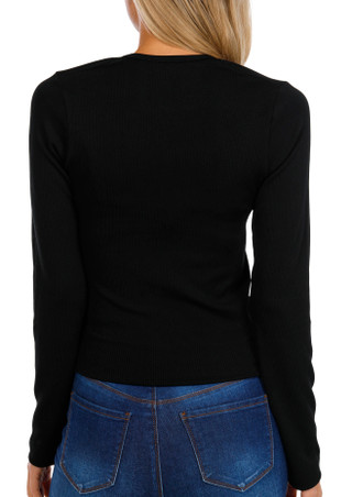 Thumbnail 2: FCT BASICS Jolie & Joy Juniors Solid Long Sleeve Rib V-Neck Crop Top 