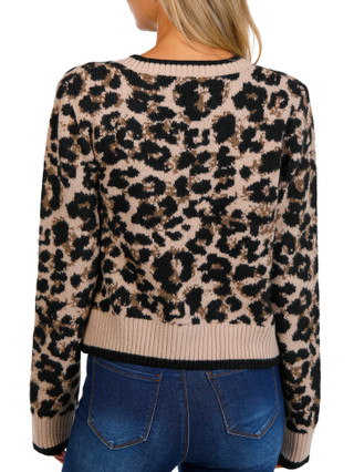 Thumbnail 2: Derek Heart Derek Heart Juniors Long Sleeve Tie Front Leopard Cardigan 