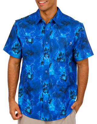 Thumbnail 1: REEL LEGENDS Reel Legends Mens Short Sleeve Cooling Woven Print Shirt 