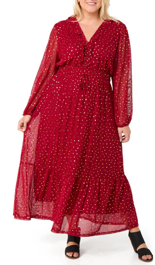 Thumbnail 1: HARLOW & ROSE Harlow & Rose Plus Long Sleeve Polka Dot Maxi Dress 