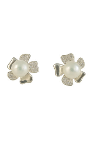 Thumbnail 1: LUCORAL Lucoral Freshwater Pearl & CZ Sterling Silver Stud Earrings 