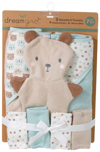 Thumbnail 1: DREAMGRO Dreamgro 7 pc Taupe Bear Hooded Bath Set 