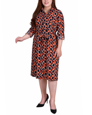 Thumbnail 1: NY COLLECTION NY Collection Plus Long Sleeve Roll Tab Shirtdress 