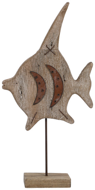 Thumbnail 1: Beach Combers Beach Combers 15.5 in Wood Metal Angelfish Home Decor 