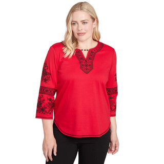 Thumbnail 1: Alfred Dunner Alfred Dunner Womens 3Q Embroidered Sleeve Jet Setter Top 