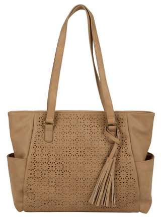 Thumbnail 1: Bueno Bueno Large Textured Perforated Tassle Tote Bag 