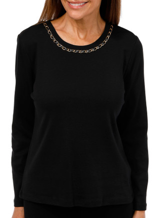 Thumbnail 1: Rafaella Rafaella Petite Long Sleeve Chain Neck Detail Top 