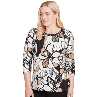 Thumbnail 2: Alfred Dunner Alfred Dunner Womens 3Q Sleeve Leaf Floral Top 