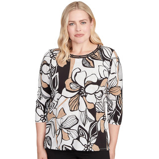 Thumbnail 1: Alfred Dunner Alfred Dunner Womens 3Q Sleeve Leaf Floral Top 
