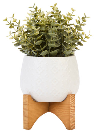 Thumbnail 1: FLORA BUNDA Flora Bunda 4.8 in Indian Matte Ceramic on Wood Stand 
