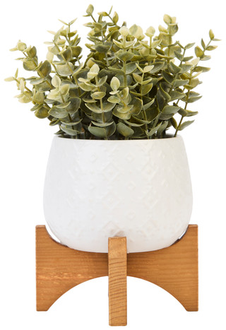 Thumbnail 2: FLORA BUNDA Flora Bunda 4.8 in Indian Matte Ceramic on Wood Stand 