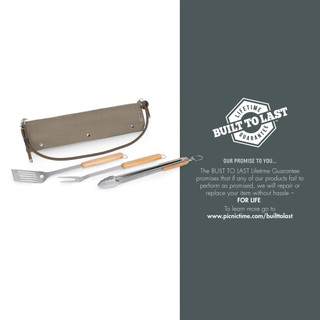 Thumbnail 2: Oniva Oniva 3 Pc. BBQ Roll Up Canvas & Beechwood Tools Set 