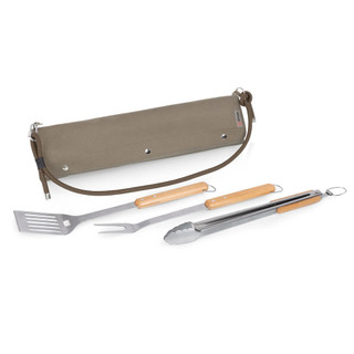Thumbnail 1: Oniva Oniva 3 Pc. BBQ Roll Up Canvas & Beechwood Tools Set 