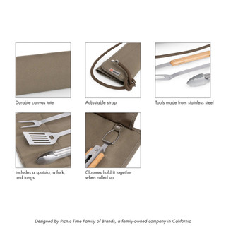 Thumbnail 9: Oniva Oniva 3 Pc. BBQ Roll Up Canvas & Beechwood Tools Set 