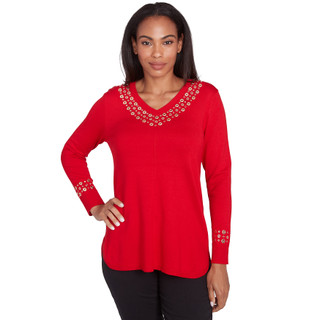 Thumbnail 1: Ruby Road Ruby Road Womens V-Neck Grommet Sweater 