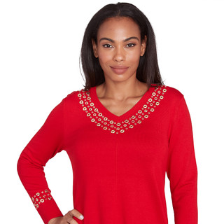Thumbnail 3: Ruby Road Ruby Road Womens V-Neck Grommet Sweater 