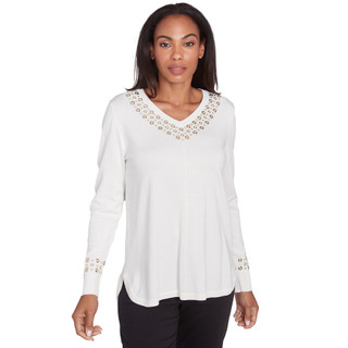 Thumbnail 1: Ruby Road Ruby Road Womens V-Neck Grommet Sweater 