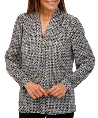 Thumbnail 1: NINE WEST Nine West Womens Long Sleeve Houdstooth Button Down Top 