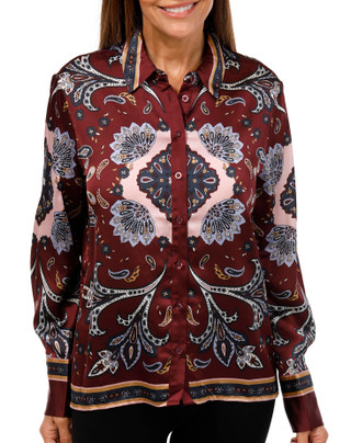 Thumbnail 1: Ellen Tracy Ellen Tracy Womens Long Sleeve Paisley Button Down Top 