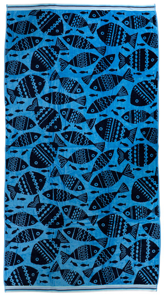 Thumbnail 1: Caro Home Caro Home 36x68 Woodcut Fish Dixie Reverse Towel 
