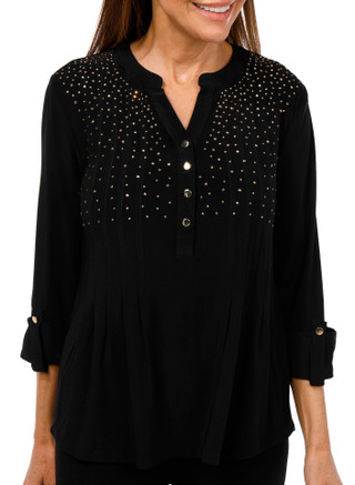 Thumbnail 1: Cocomo Cocomo Petite 3/4 Sleeve Pleated Cascade Top 