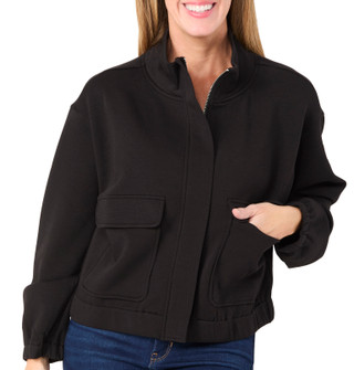 Thumbnail 1: BUNULU Bunulu Womens Cargo Pocket Knit Full Zip Solid Jacket 