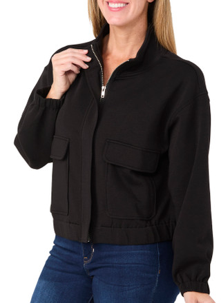 Thumbnail 3: BUNULU Bunulu Womens Cargo Pocket Knit Full Zip Solid Jacket 