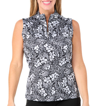 Thumbnail 1: Coral Bay Golf Coral Bay Golf Womens Sleeveless Mock 1/4 Zip Floral Top 