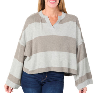 Thumbnail 1: For the Republic For the Republic Womens Long Sleeve Rugby Stripe V-Neck Top 