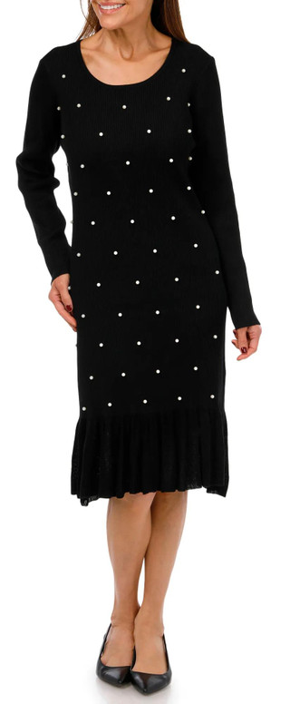 Thumbnail 1: Absolutely Famous Absolutely Famous Womens Long Sleeve Ribbed Pearl Dress 
