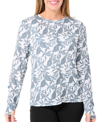 Thumbnail 1: Brisas Brisas Womens Athleisure Long Sleeve Ribbed Floral Top 