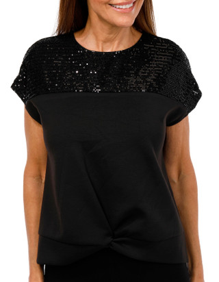 Thumbnail 1: Cupio Cupio Womens Short Sleeve Sequin Twist Front Top 