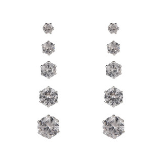 Thumbnail 3: Signature Signature 5 Pair CZ Stud Earring Set 