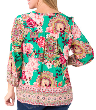 Thumbnail 2: Figueroa and Flower Figueroa & Flower Womens 3/4 Sleeve Floral Pleated Top 