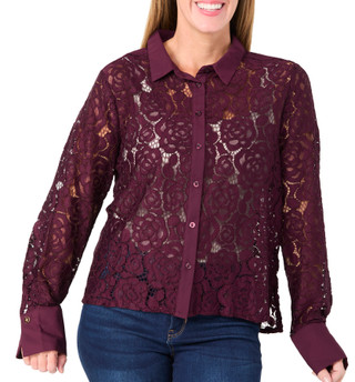 Thumbnail 1: Ellen Tracy Ellen Tracy Womens Long Sleeve Lace Button Down Top 